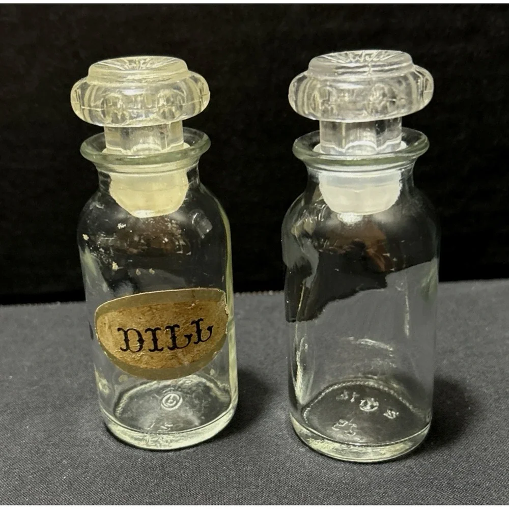 Vintage Clear Glass Apothecary Spice Jars w/Stoppers Retro Cottage Farmhouse